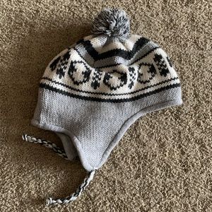 O/S Peruvian Helmet Style Earflap Strings Beanie Knit Hat Grey (EUC)